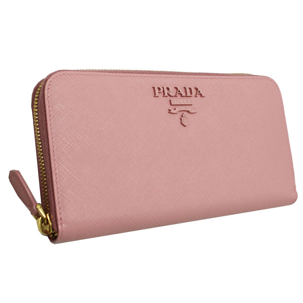 Prada Wallet Round Zip Long Leather Pink PETALO SAFFIANO SHINE - Picture 2 of 3